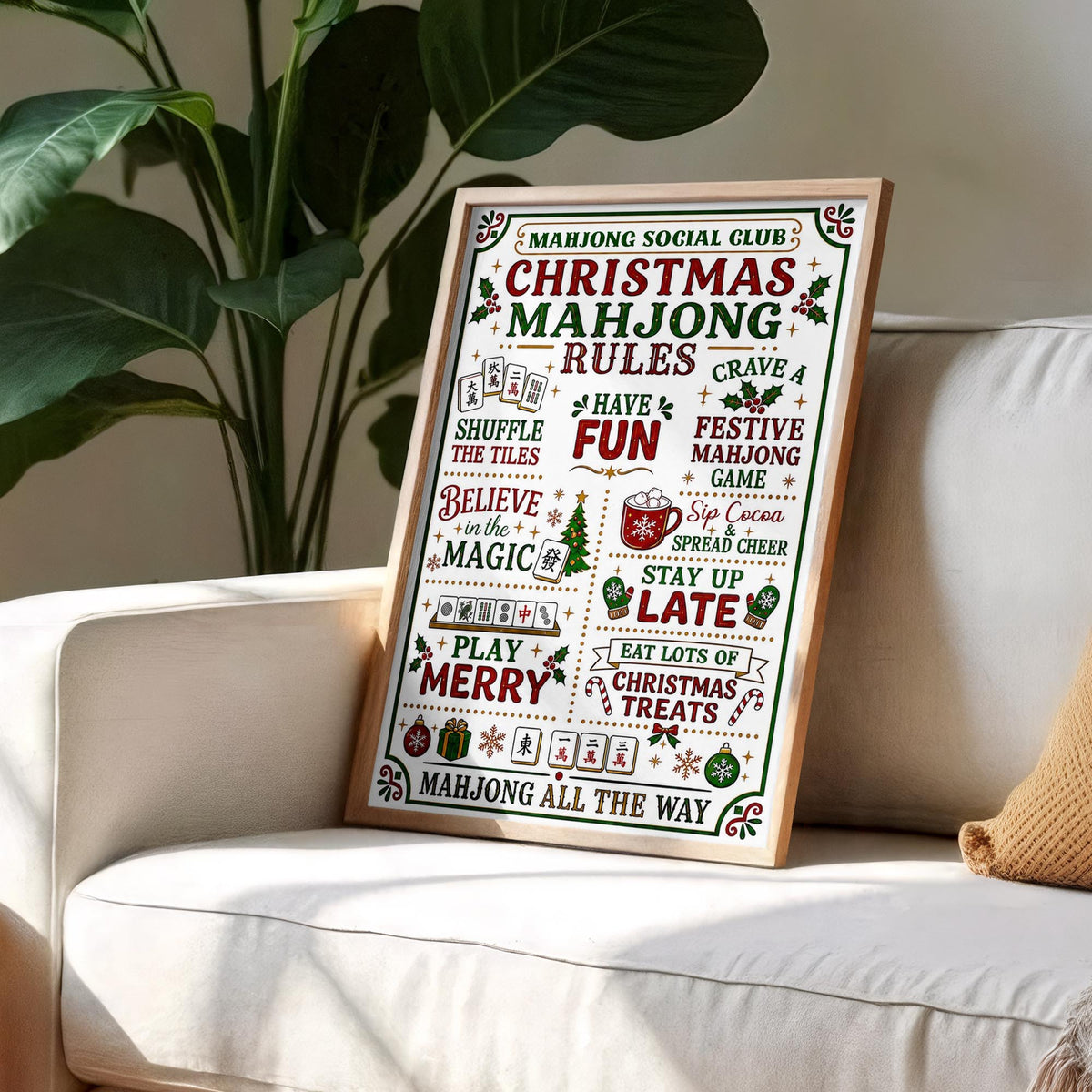 Mahjong Social Club Christmas Mahjong Rules Holiday Poster With Festive Tiles - Personalized Custom Vertical Poster - XMAS248_VPOS