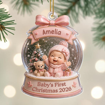 Baby's First Christmas Snow Globe Ornament With Teddy Bear And Tree - Personalized Custom Acrylic Ornament, Christmas Gift - XMAS308_ACO