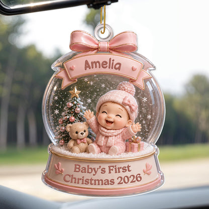 Baby's First Christmas Snow Globe Ornament With Teddy Bear And Tree - Personalized Custom Acrylic Ornament, Christmas Gift - XMAS308_ACO