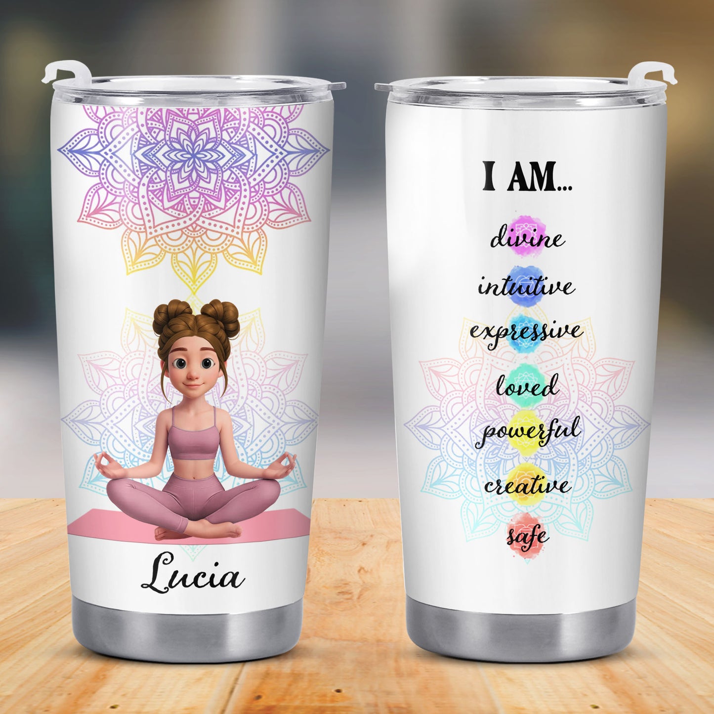 I Am Divine Intuitive Expressive, Mandala And Meditating Girl Tumbler