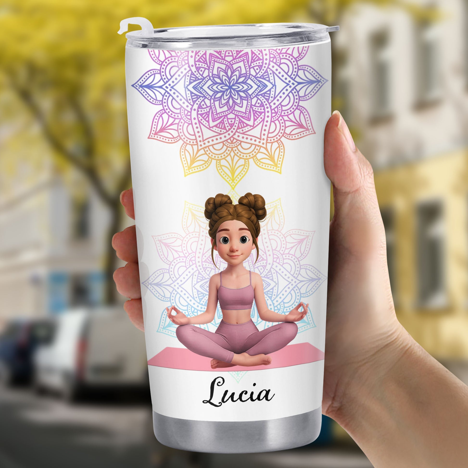 I Am Divine Intuitive Expressive, Mandala And Meditating Girl Tumbler