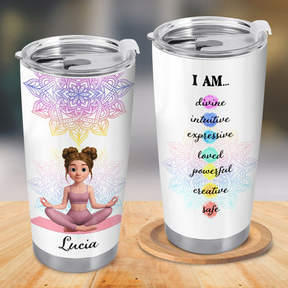 I Am Divine Intuitive Expressive, Mandala And Meditating Girl Tumbler