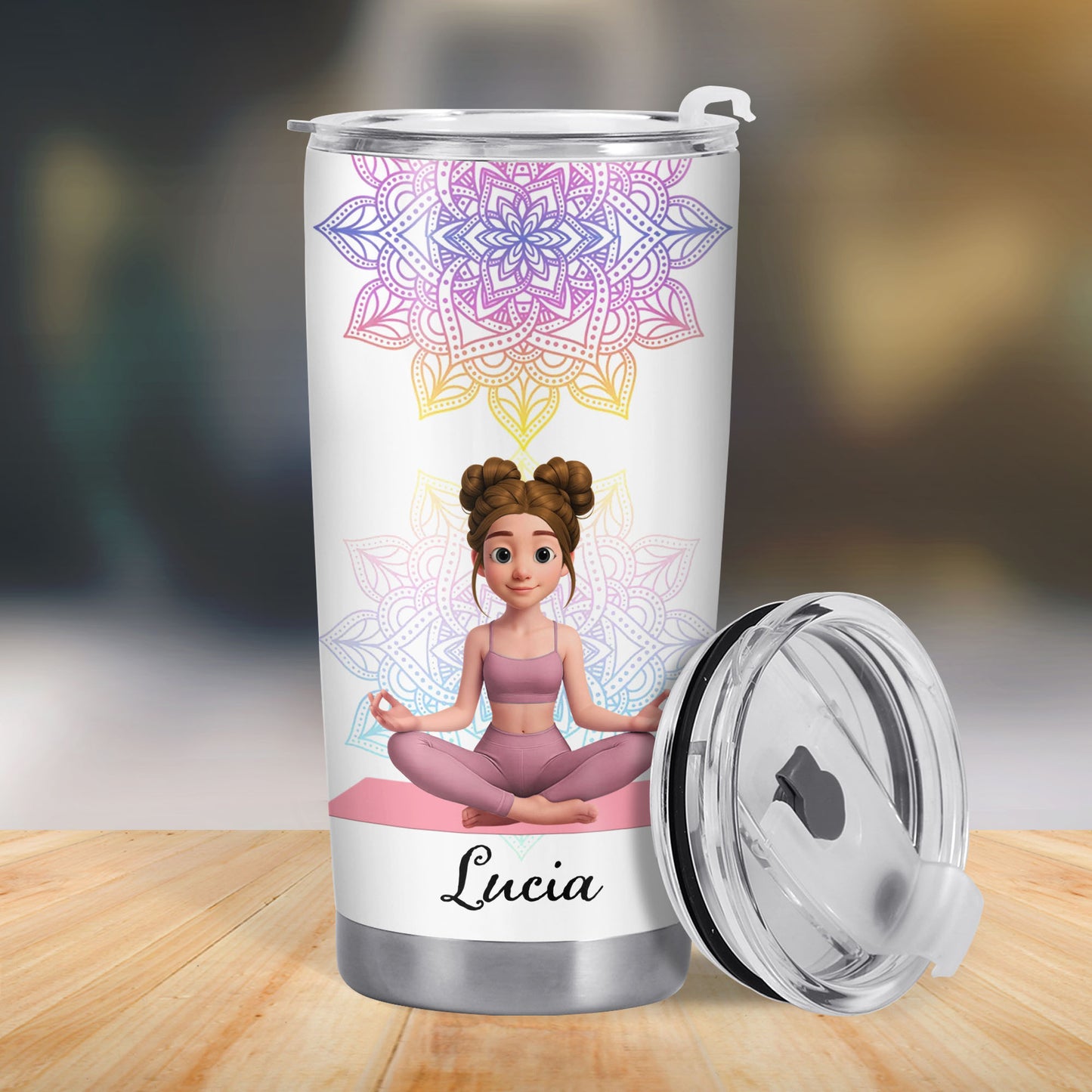 I Am Divine Intuitive Expressive, Mandala And Meditating Girl Tumbler