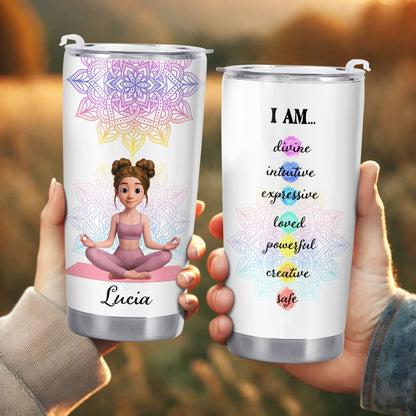 I Am Divine Intuitive Expressive, Mandala And Meditating Girl Tumbler