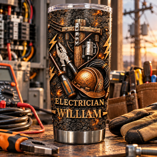 Electrician Hard Hat And Utility Tools 3D Effect Design - Personalized Custom Stainless Steel Tumbler 20oz - JBS487_USTUM