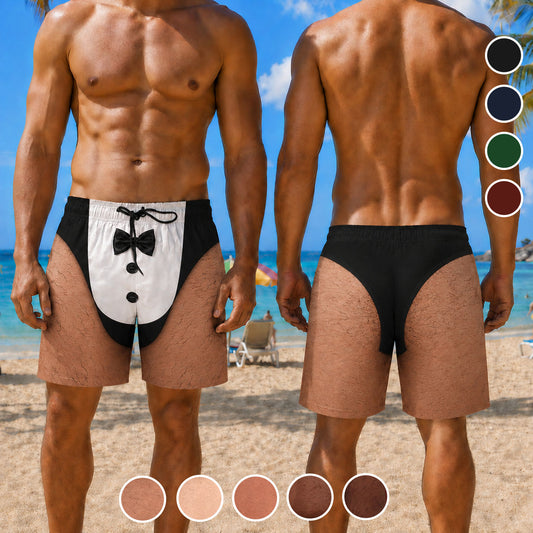Ready To Tie The Knot Tuxedo With Hairy Legs Design - Personalized Men's Beach Shorts - HIM102_MEBES