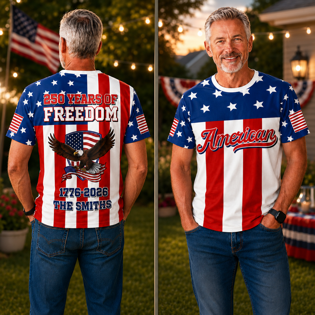 American 250 Years Of Freedom Bald Eagle Stars And Stripes - Personalized Custom Unisex All-Over Printed T-Shirt - INDE610_3T