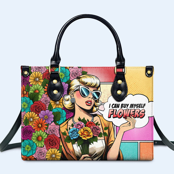 Puedo comprarme flores - Bolso de mano de cuero personalizado - buyf03