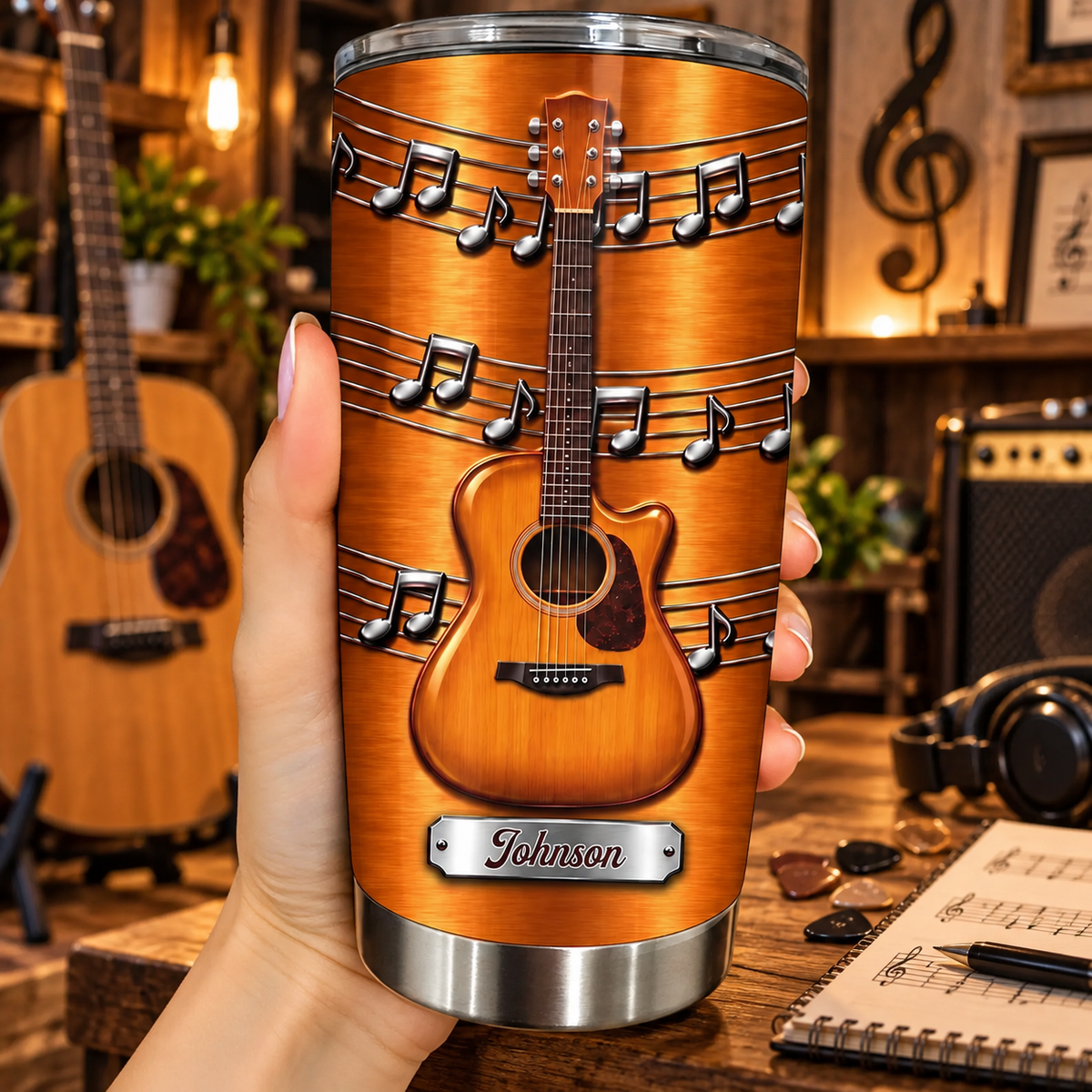 Music Is The Sound Of The Soul Acoustic Guitar And Musical Notes - Personalized Custom Stainless Steel Tumbler 20oz - MUSIC229_USTUM