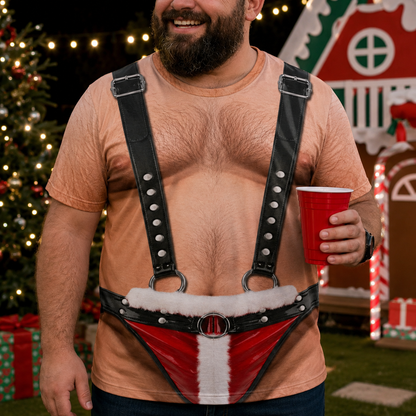 Funny Christmas Hairy Torso And Santa Bikini Couple Outfits - Personalized Custom Unisex All-Over Printed T-Shirt - CPL1910_3T