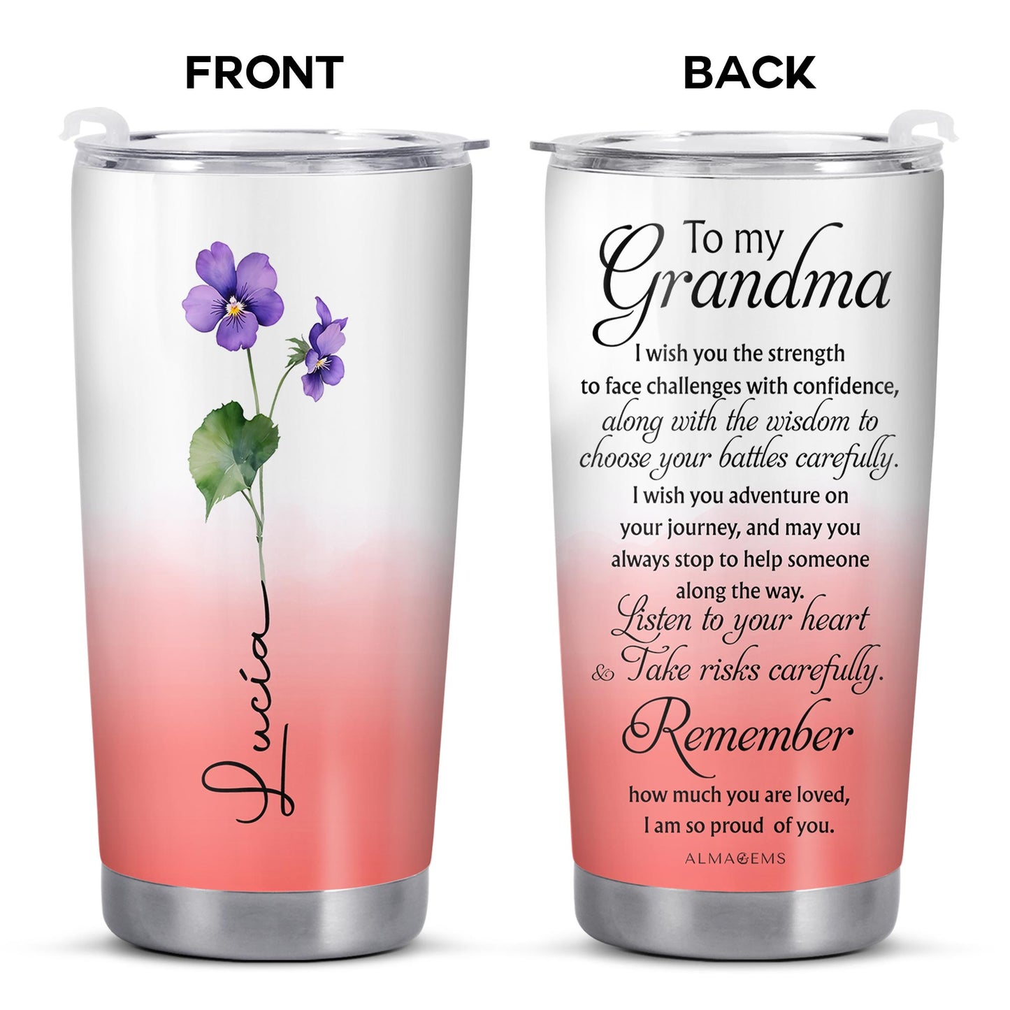 Grandma Gift Pansy Flower Tumbler - Personalized Custom Stainless Steel Tumbler 20oz 30oz - GRM022_TB