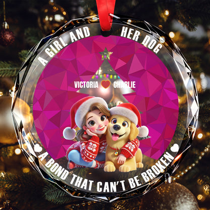 A Girl And Her Dog Unbreakable Bond Ornament - Personalized Custom Circle Glass Ornament - DOG007_CGOR