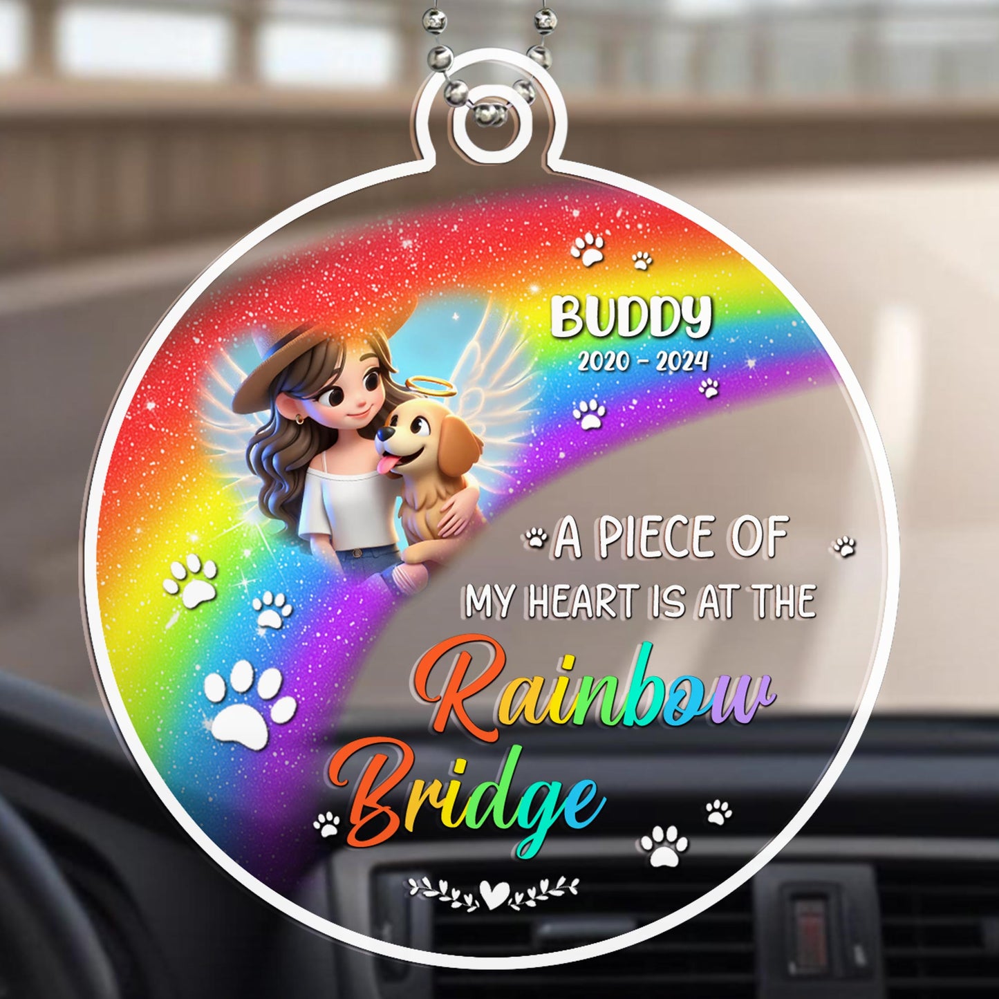 I Wish The Rainbow Bridge Had Visiting Hours Ornament - Personalized Custom Acrylic Ornament, Car Ornament - PME006_HGO