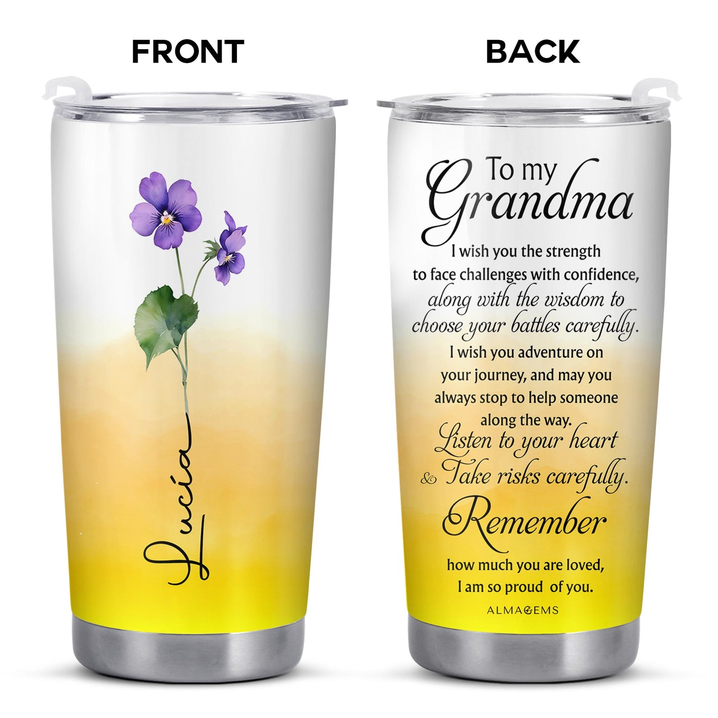 Grandma Gift Pansy Flower Tumbler - Personalized Custom Stainless Steel Tumbler 20oz 30oz - GRM022_TB