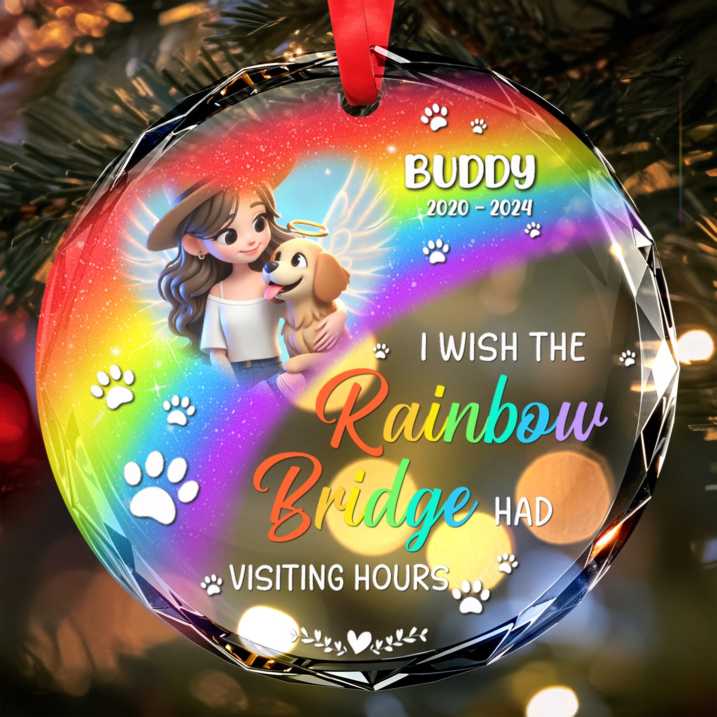 A Piece Of My Heart Is At The Rainbow Bridge Ornament - Personalized Custom Circle Glass Ornament - PME006_CGOR