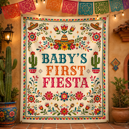 Baby's First Fiesta With Sombrero And Cactus Flowers - Personalized Backdrop - HSP062_BADRO