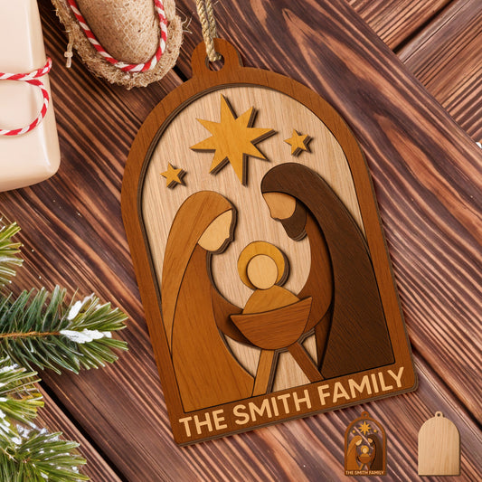 Celebrate Family Togetherness With Classic Nativity Scene - Personalized Double Layer Wood Ornament - FTH116_DWO