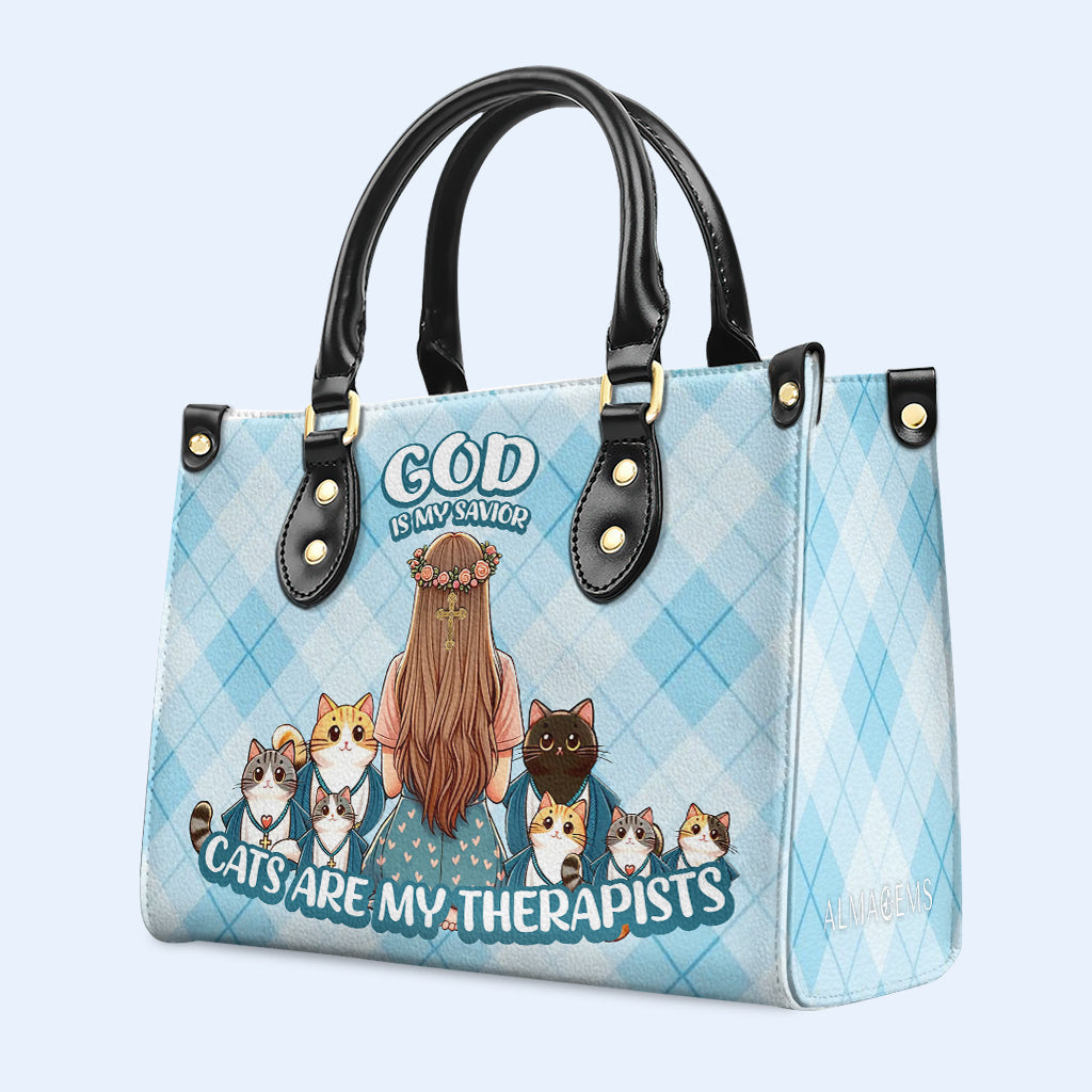 Cats Are My Therapists - Bespoke Leather Handbag For Cat Lovers - LL24