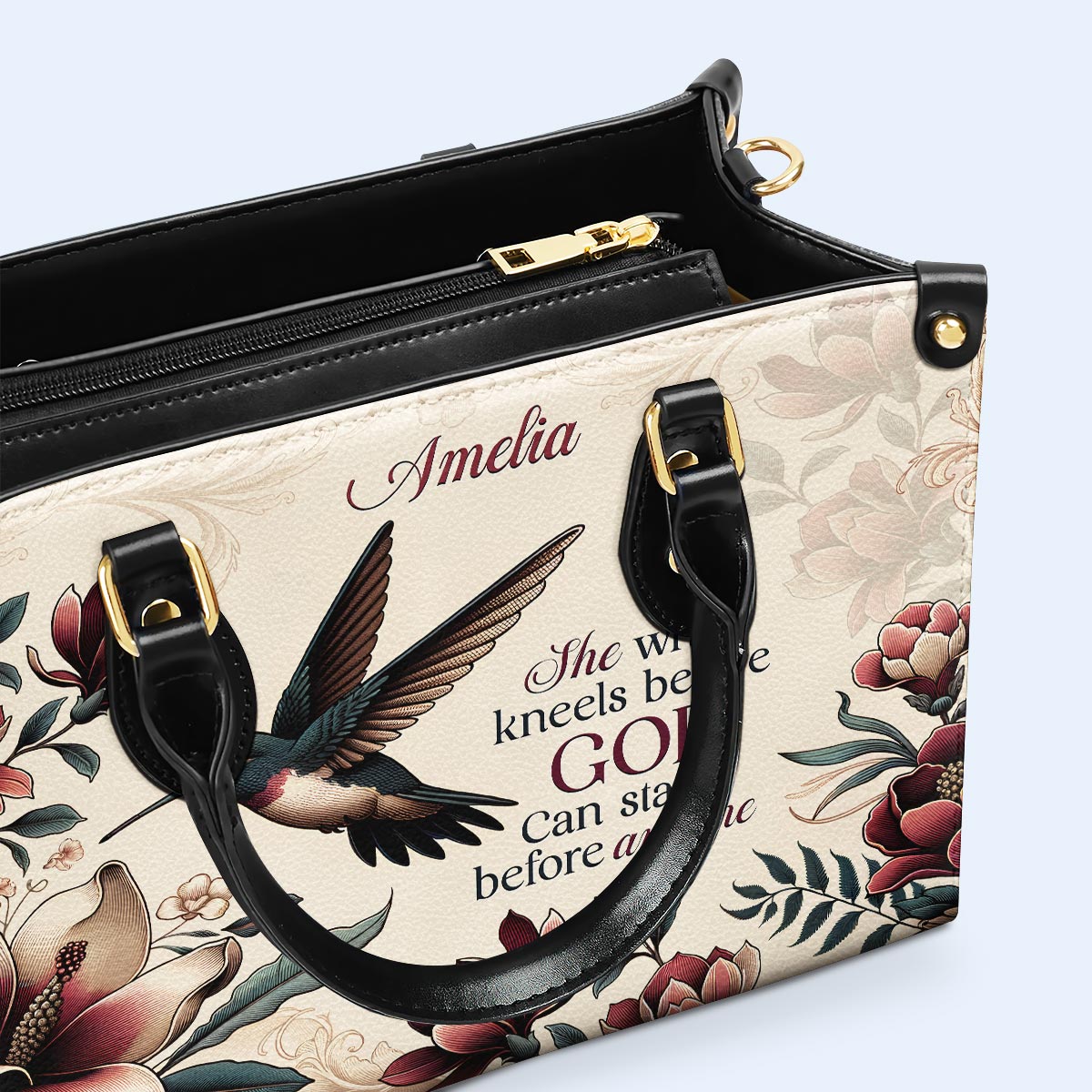 She Who Kneels Before God - Hummingbird - Personalized Custom Leather Handbag - hmb_she_before_gd_1 ag26