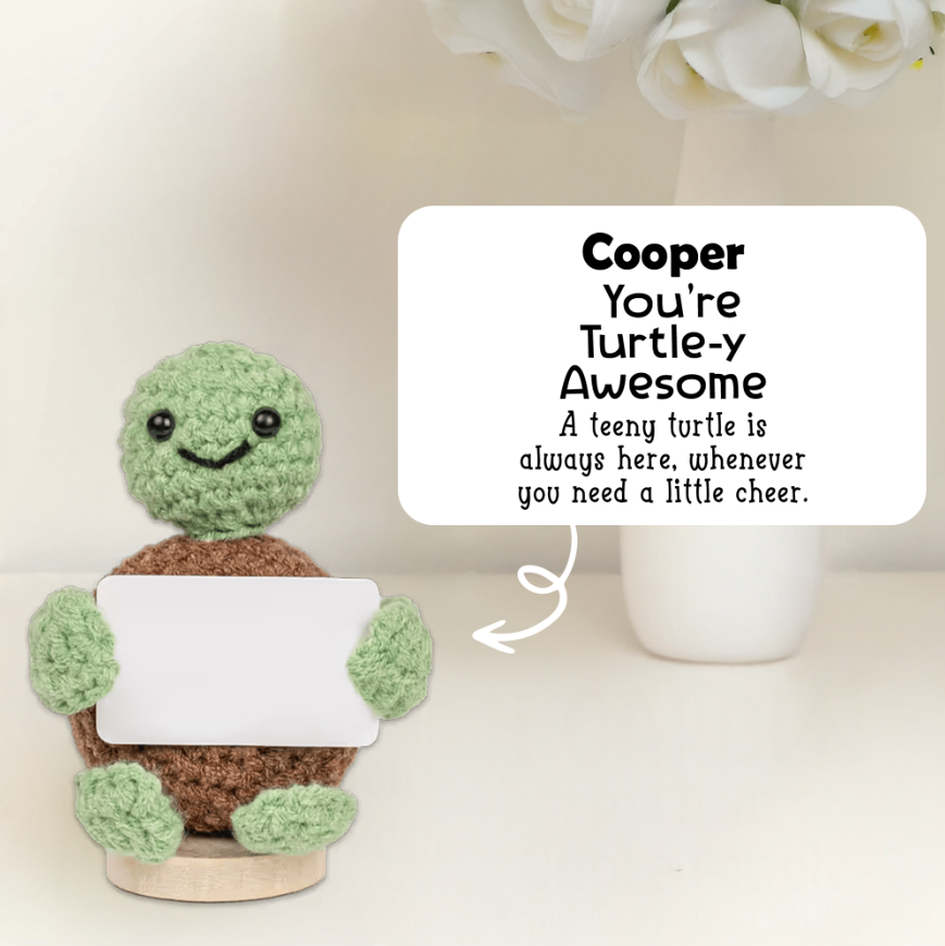 You're Turtle-y Awesome Turtle and Sunflower - Crochet Doll With Custom Card - FAM140_CDOLL
