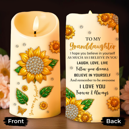 To My Granddaughter Believe In Yourself With Sunflowers - Personalized Custom LED Candle - GDT398_LECA