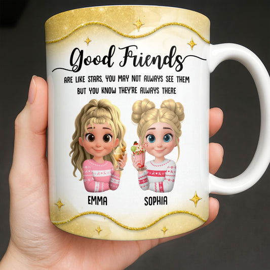Good Friends Are Like Stars, Girls Holding Hot Cocoa - Personalized Custom Coffee Mug - BST513_MG