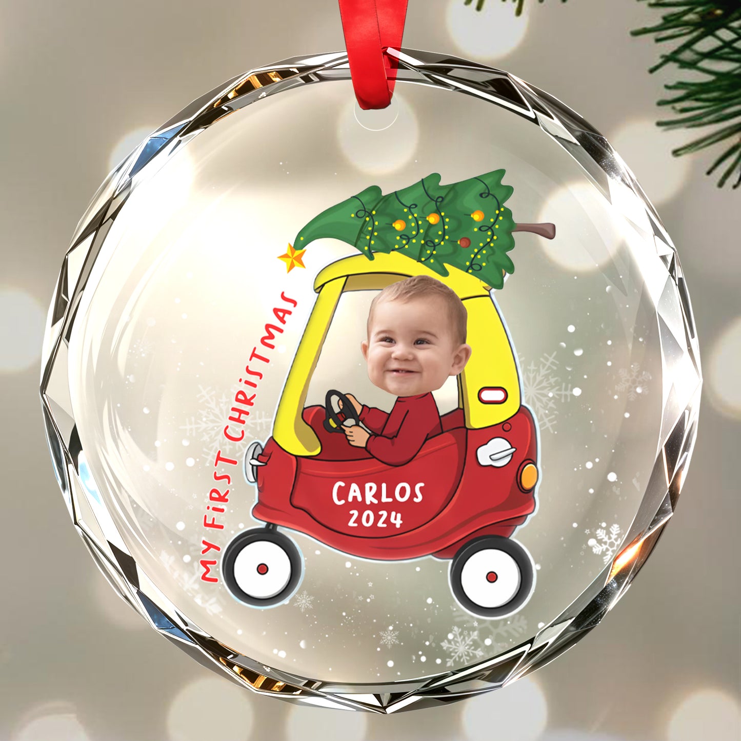 My First Christmas Custom Circle Ornament - Personalized Custom Circle Glass Ornament - KID002_CGOR