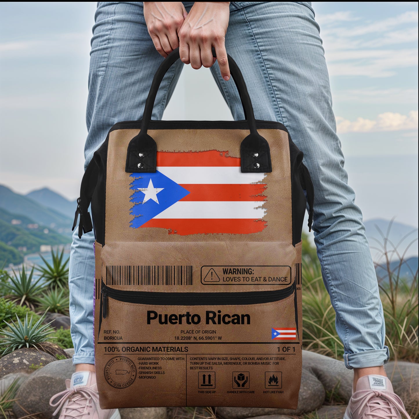 Información nutricional de Puerto Rico: mochila de viaje personalizada con forma de pico de pato - LA037_DKB