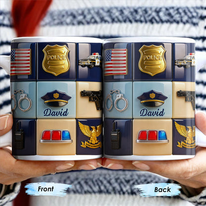 Serve & Protect, American Flag And Police Badge Design - Personalized Custom Coffee Mug - OFC024_MG
