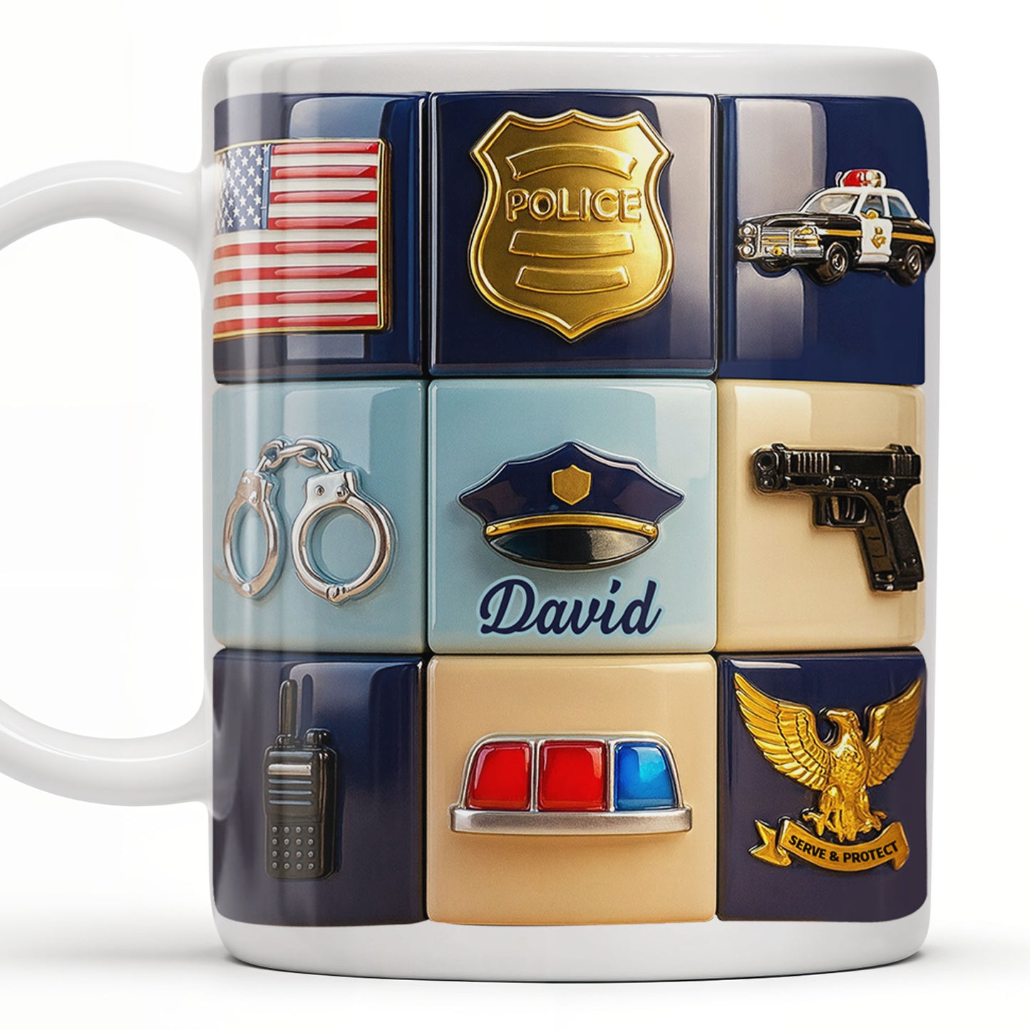 Serve & Protect, American Flag And Police Badge Design - Personalized Custom Coffee Mug - OFC024_MG