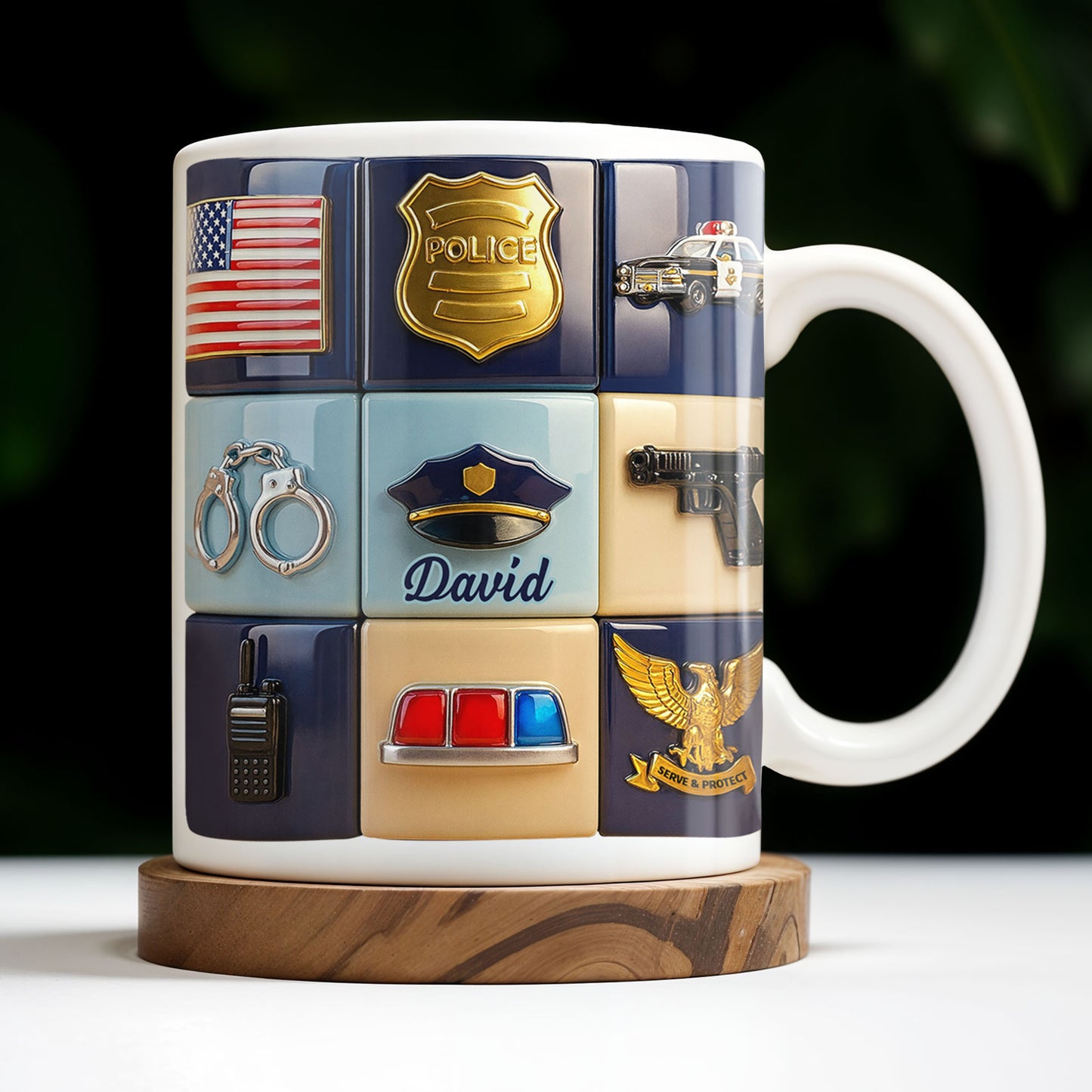 Serve & Protect, American Flag And Police Badge Design - Personalized Custom Coffee Mug - OFC024_MG