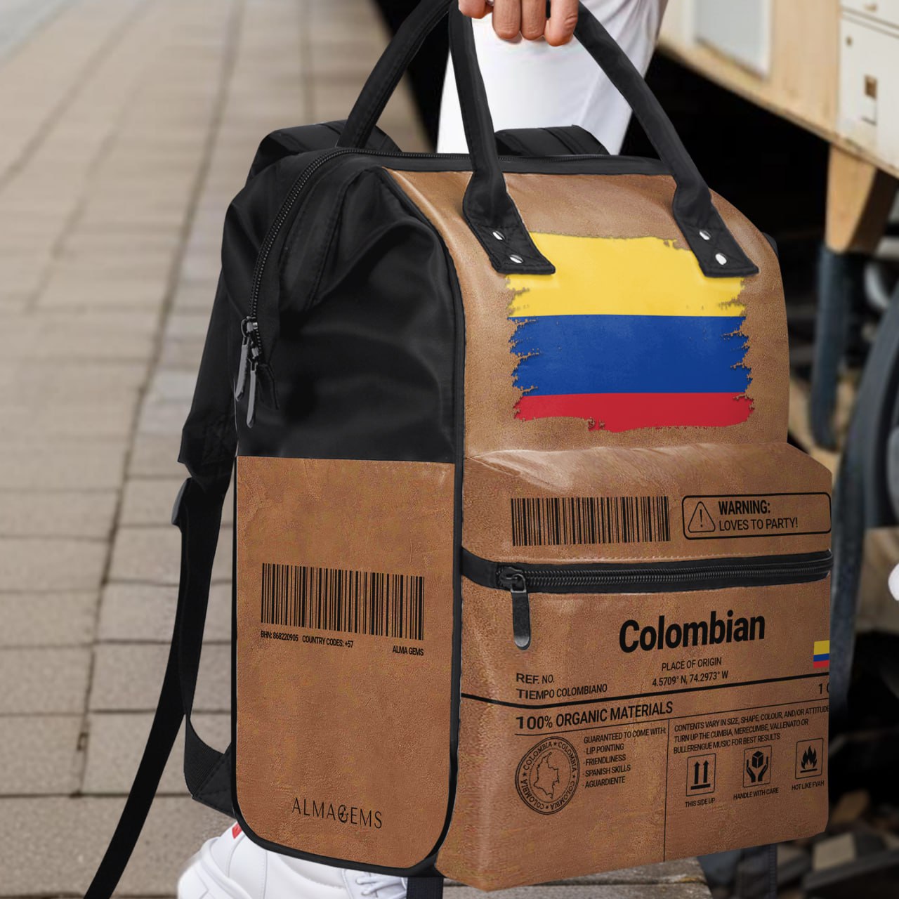 Información nutricional de Colombia - Mochila de viaje personalizada con diseño de pico de pato - HS061_DKB