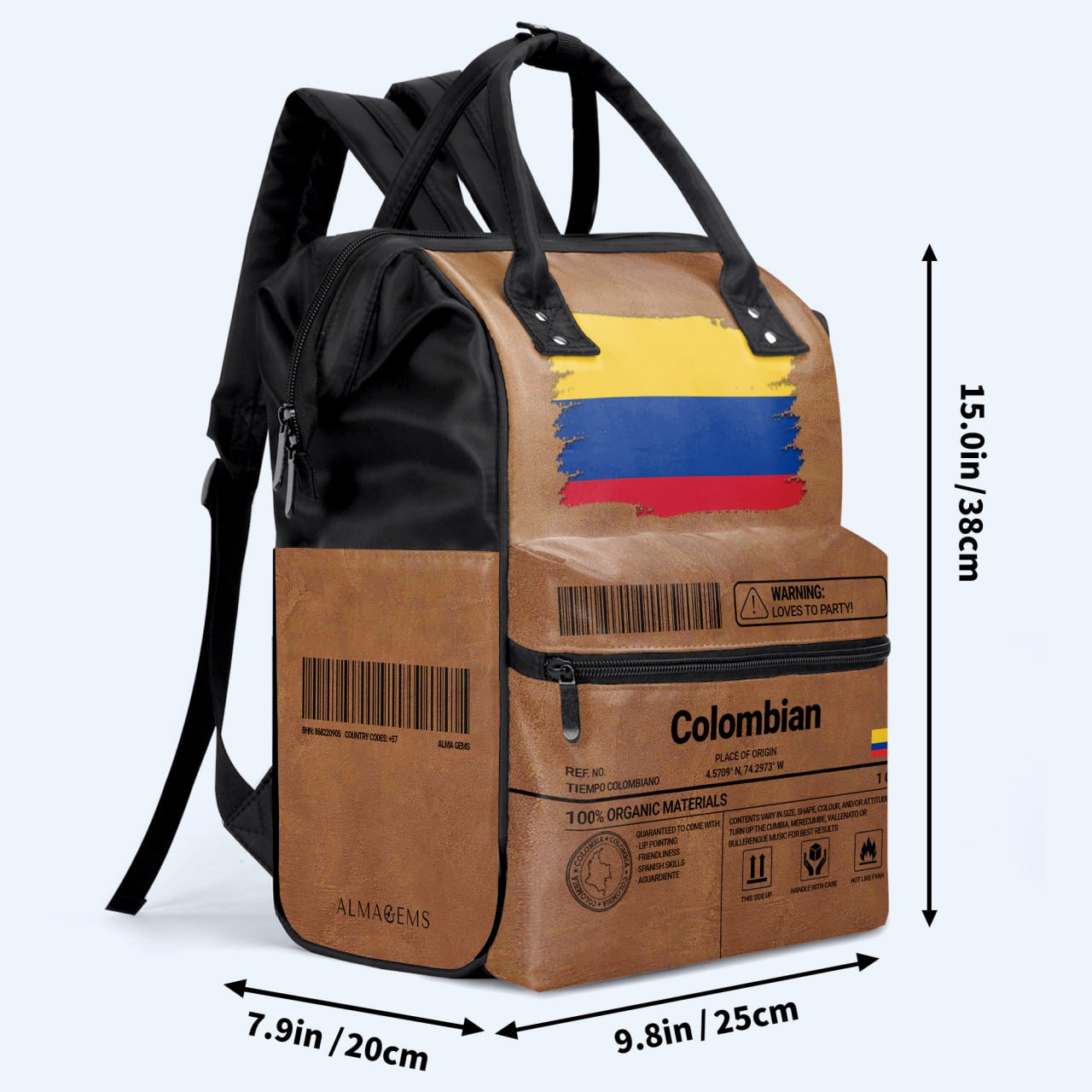 Información nutricional de Colombia - Mochila de viaje personalizada con diseño de pico de pato - HS061_DKB