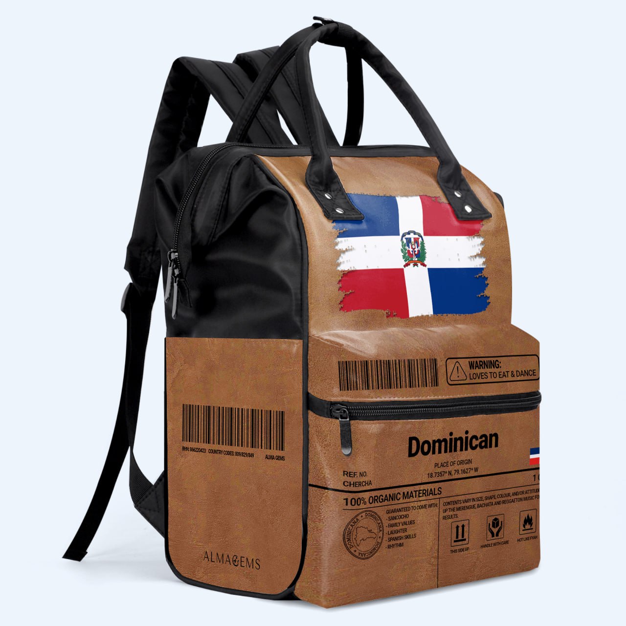 Dominican Nutrition Facts - Personalized Custom Duckbilled Travel Backpack - HS060_DKB