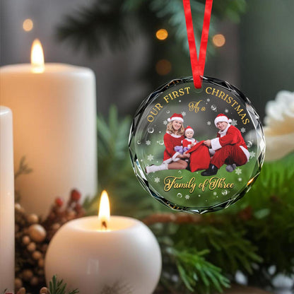 Our First Christmas As Family Of Three - Personalized Custom Circle Glass Ornament - FAM112_CGOR