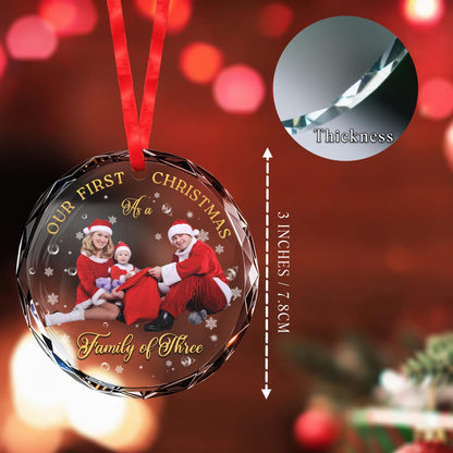 Our First Christmas As Family Of Three - Personalized Custom Circle Glass Ornament - FAM112_CGOR