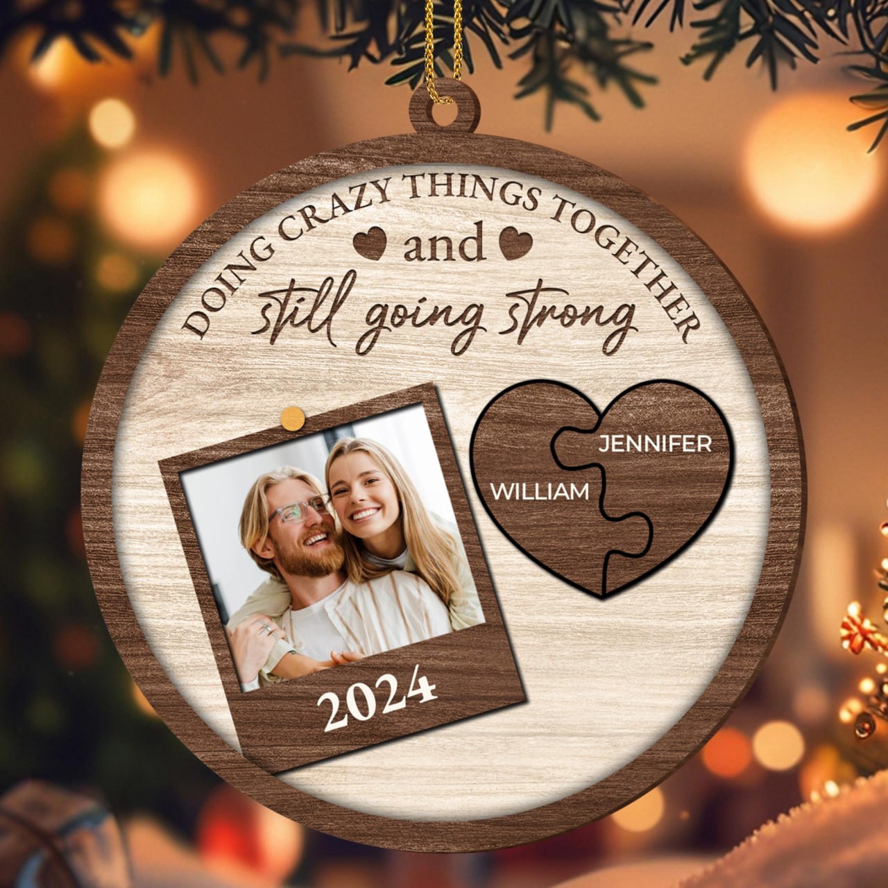 Doing Crazy Things Together And Still Going Strong - Personalized Custom Wood Ornament, Custom Shaped - CPL077_WDO