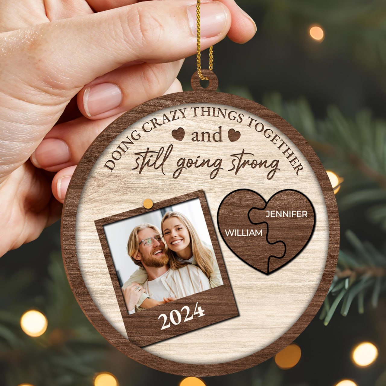 Doing Crazy Things Together And Still Going Strong - Personalized Custom Wood Ornament, Custom Shaped - CPL077_WDO