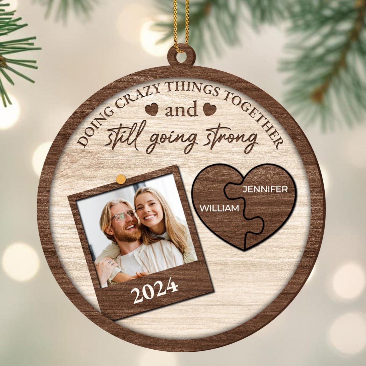 Doing Crazy Things Together And Still Going Strong - Personalized Custom Wood Ornament, Custom Shaped - CPL077_WDO