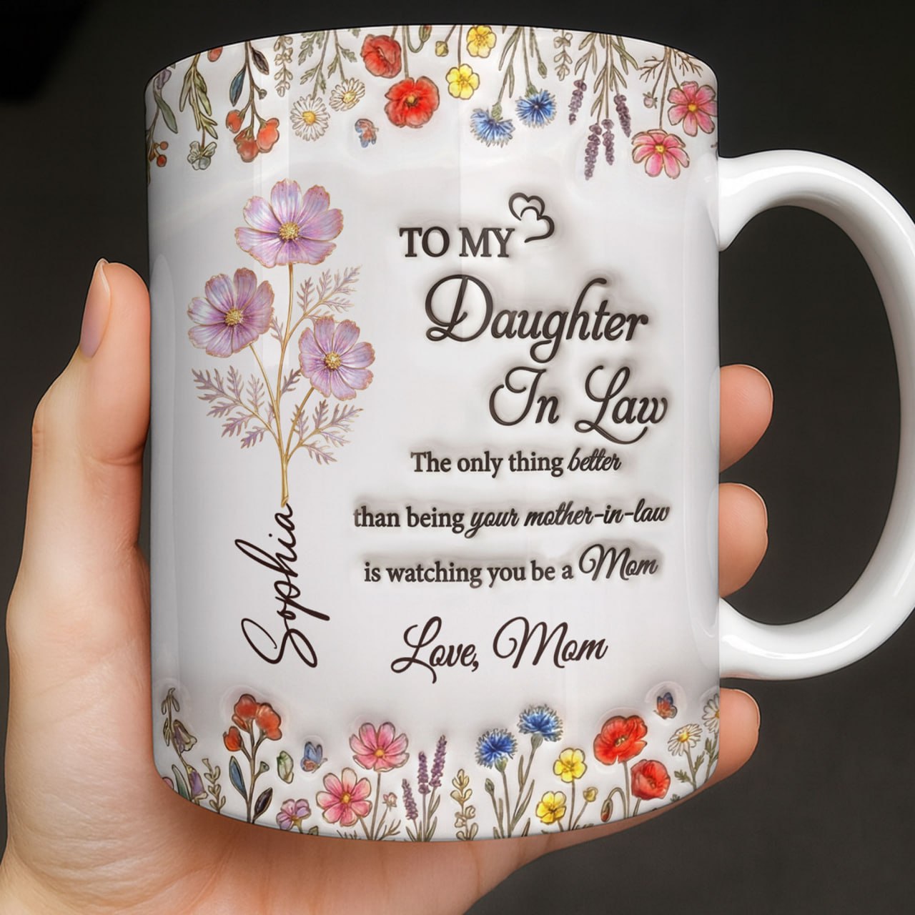 To My Daughter In Law Watching You Be A Mom Floral - Personalized Custom Coffee Mug - DILA091_MG