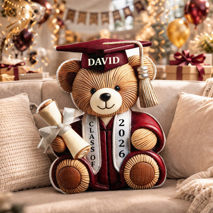 Class Of Graduation Bear With Cap And Diploma - Personalized Custom Shaped Pillow - GRAD005_CUPIL