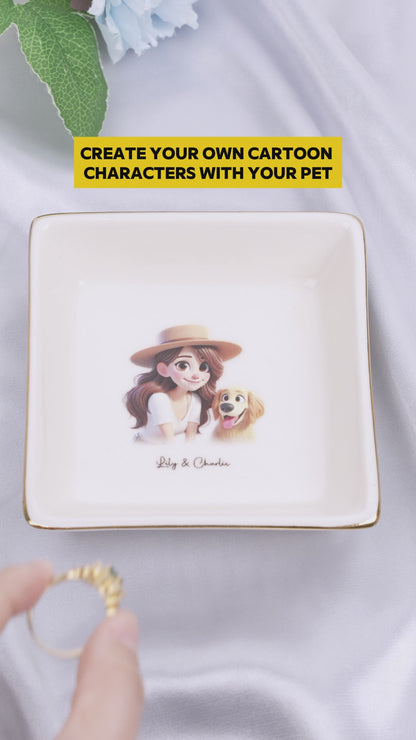 Cherish Every Moment With Your Pet In Cartoon Style - Personalized Custom Jewelry Dish - PET028_SCRD