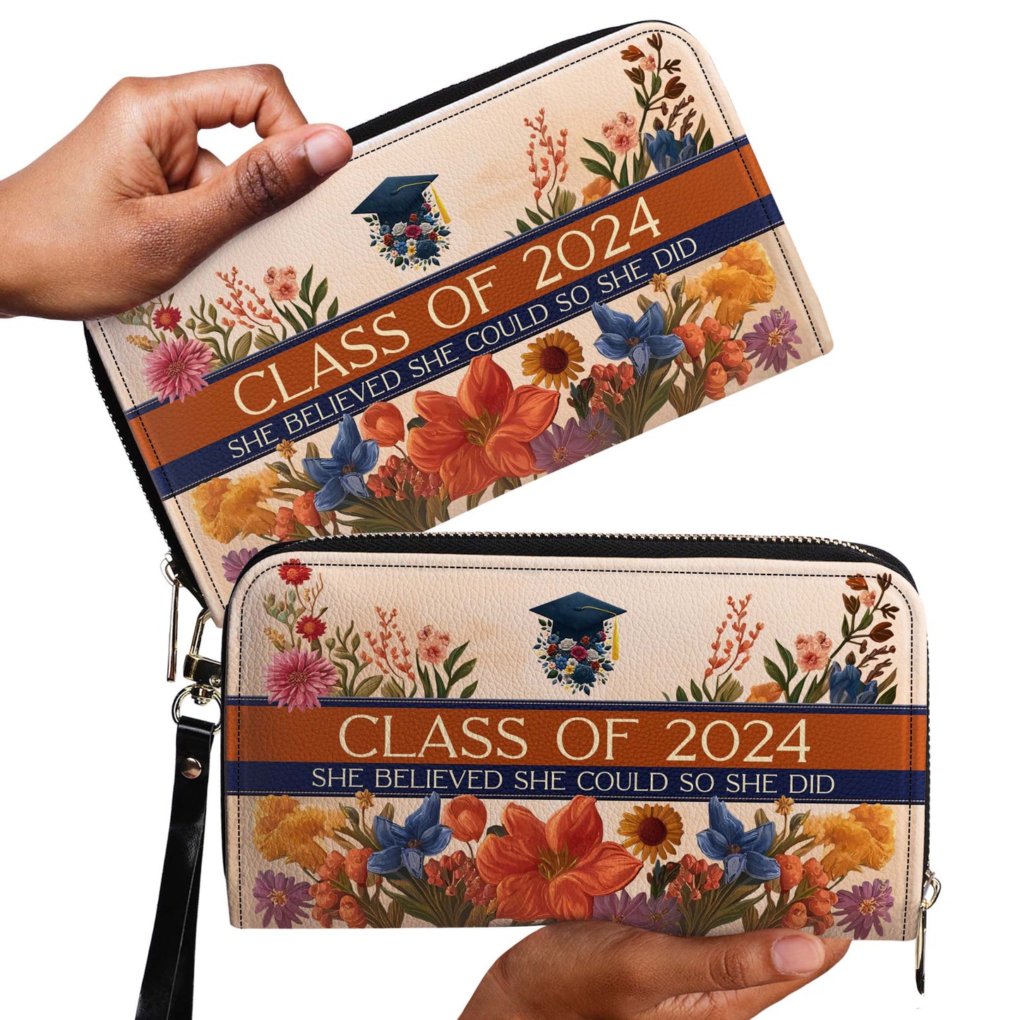 Cartera de cuero personalizada para mujer con flores de la reina del zodíaco - queen06flowersWL