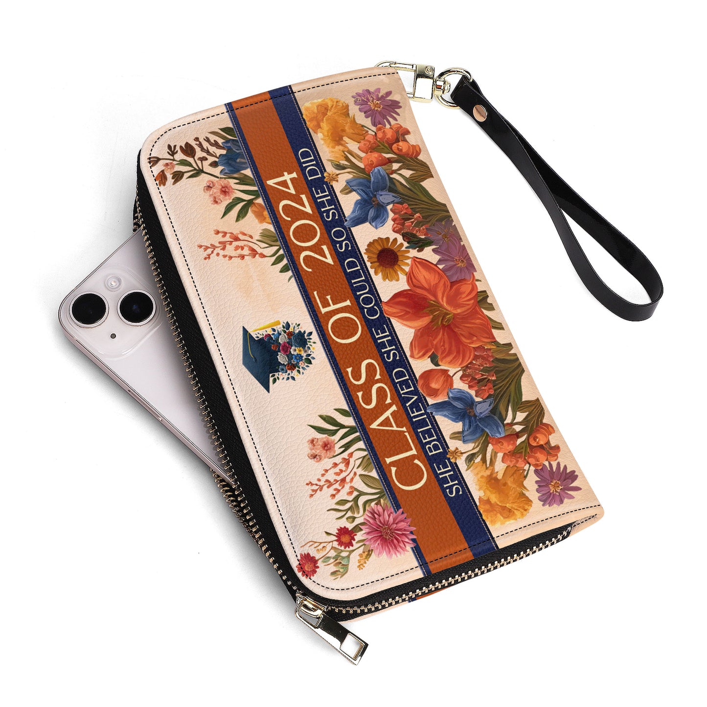 Cartera de cuero personalizada para mujer con flores de la reina del zodíaco - queen06flowersWL