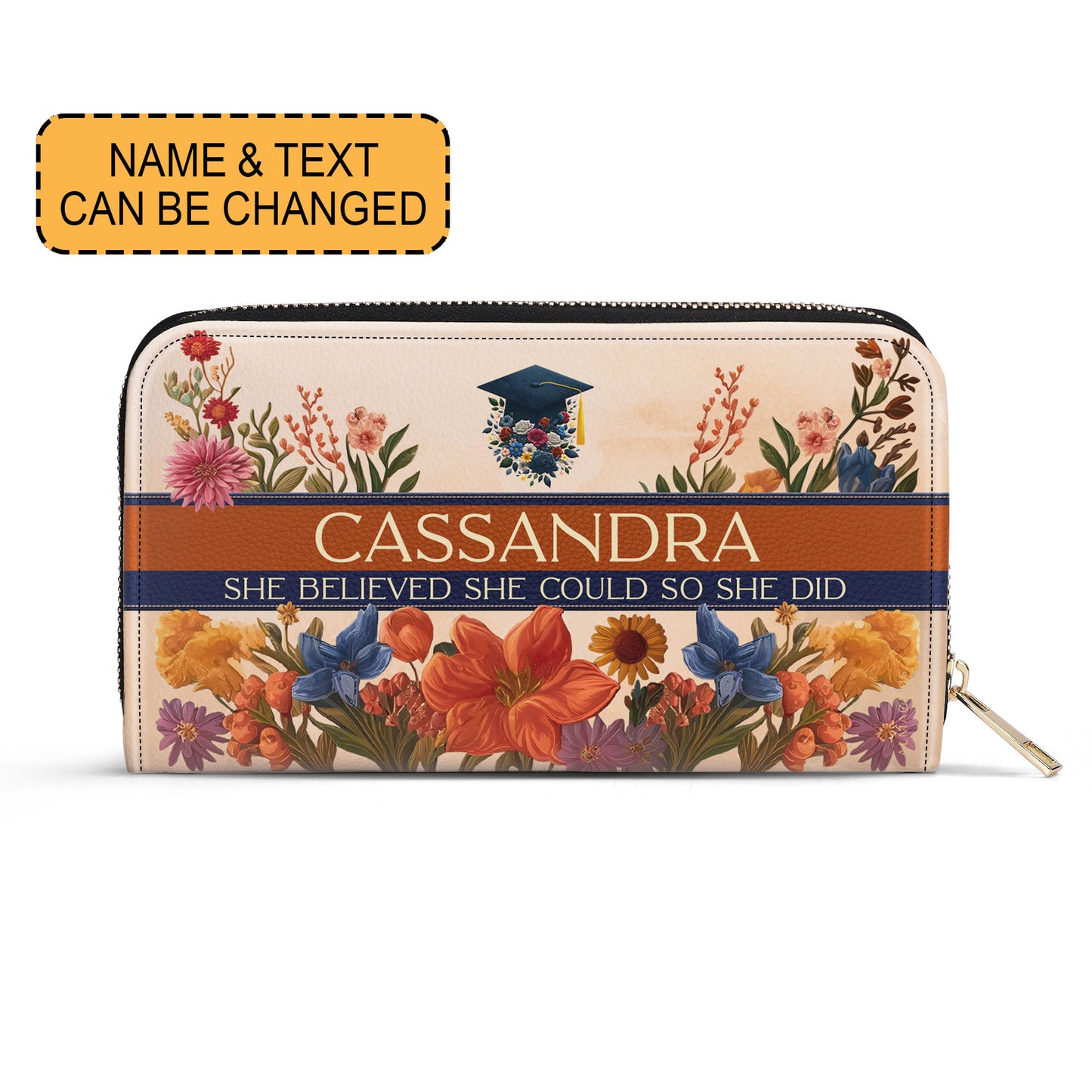 Cartera de cuero personalizada para mujer con flores de la reina del zodíaco - queen06flowersWL