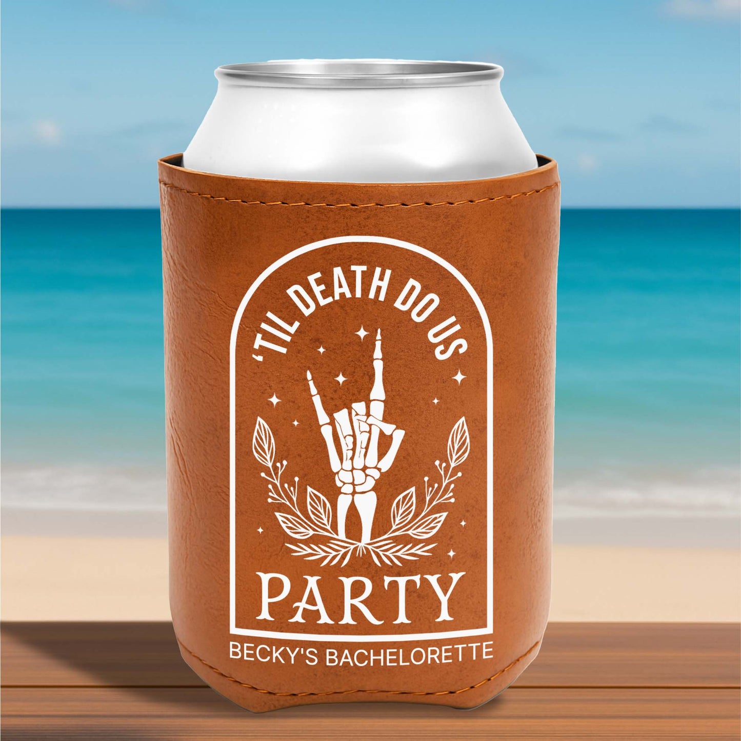 Bride Or Die, Arrow And Laurel Wreath - Personalized Leather Can Cooler - BST036_LECOO